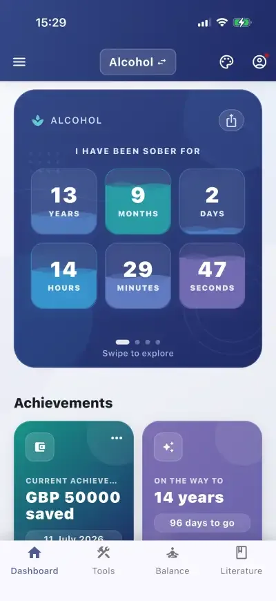 Sober Today: years, months and days sober